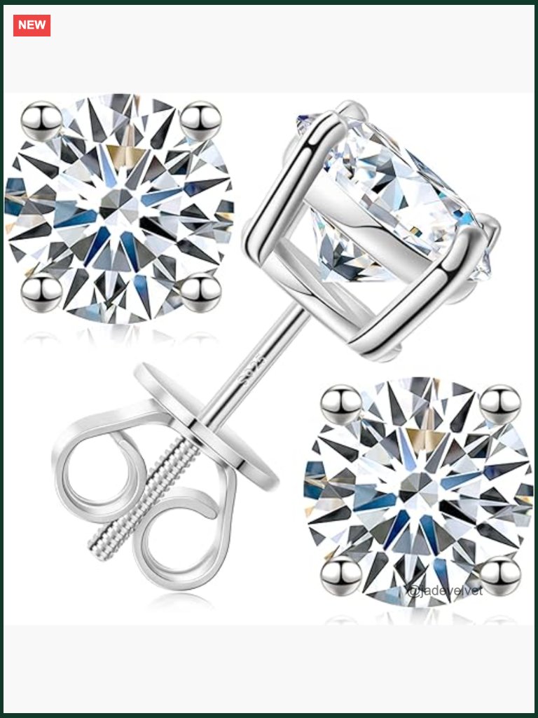 Moissanite Stud Earrings Screw Back 0.2ct Sterling Silver Round Cut Vvs1 D Color